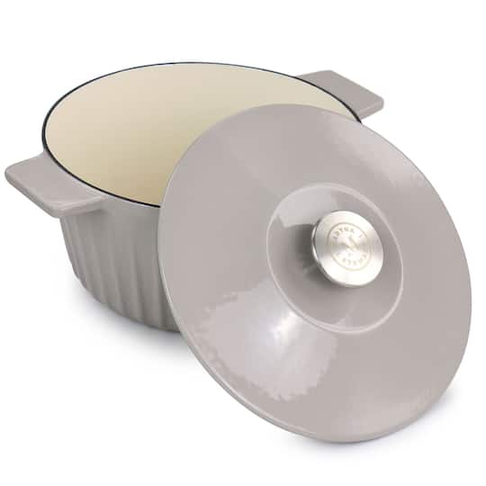 Martha Stewart Light Taupe Enameled Cast Iron Dutch Oven with